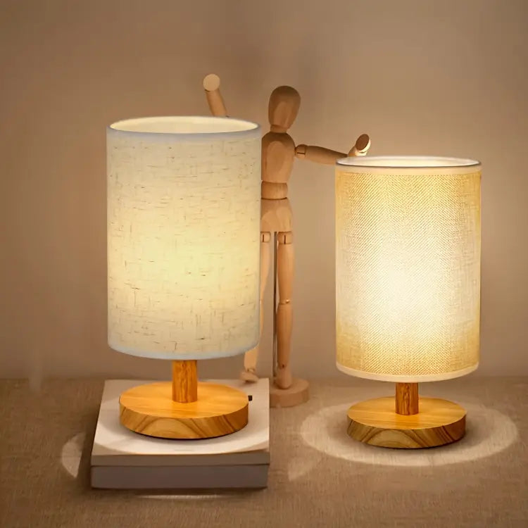 LED Tafellamp Houten Basis Stoffen Kap Minimalistisch Design - Velinix