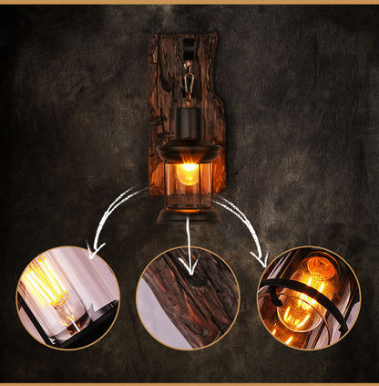 Industriële Wandlamp Glas en Houten Sokkel modern design