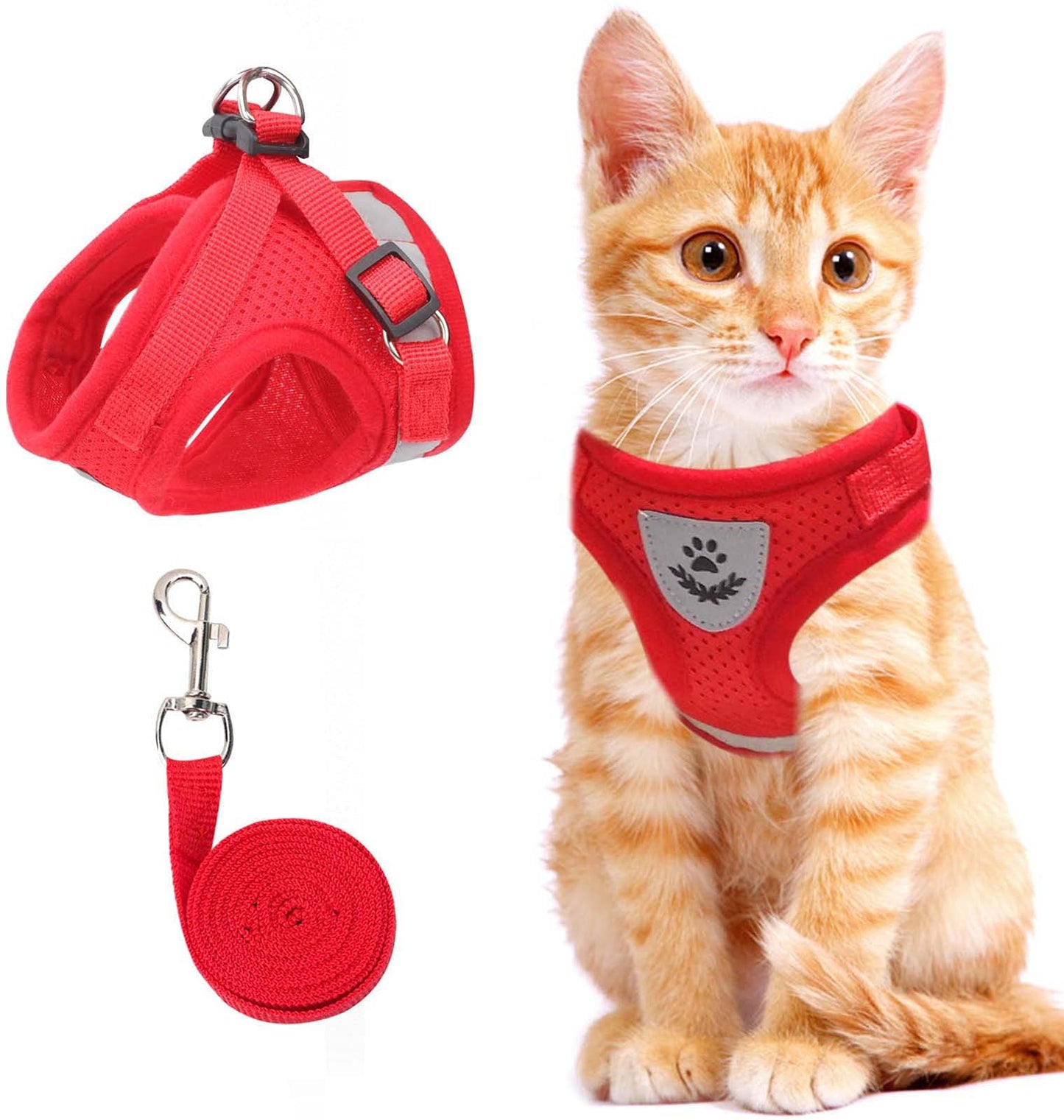 Reflecterende Kat Harnas Set met Leash en Verstelbare Bandjes voor Nachtelijke Wandelingen