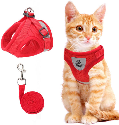 Reflecterende Kat Harnas Set met Leash en Verstelbare Bandjes voor Nachtelijke Wandelingen