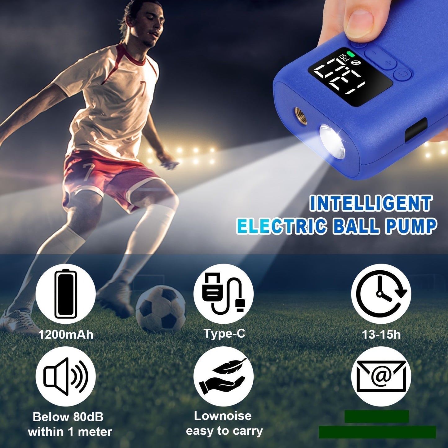 Voetbalpomp Elektrisch Automatisch met LED Lamp 20 PSI