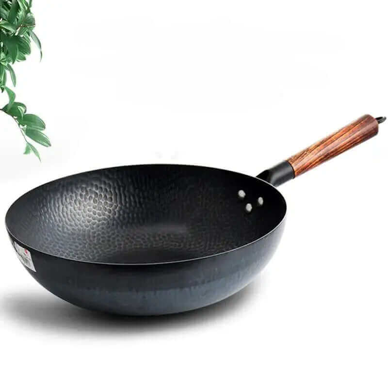 Handgemaakte IJzeren Wok met Houten Deksel Premium Kwaliteit - Velinix