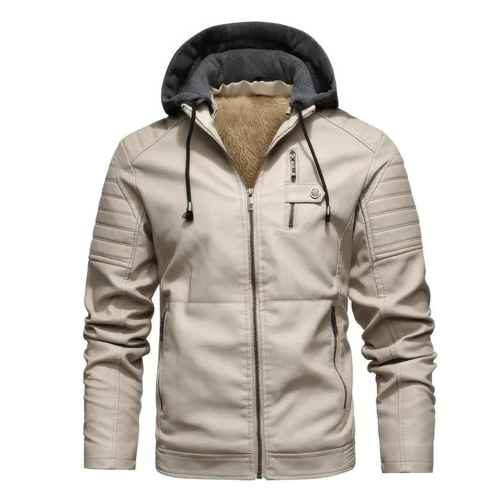 Heren Leren Winterjas Met Capuchon Warm en Comfortabel
