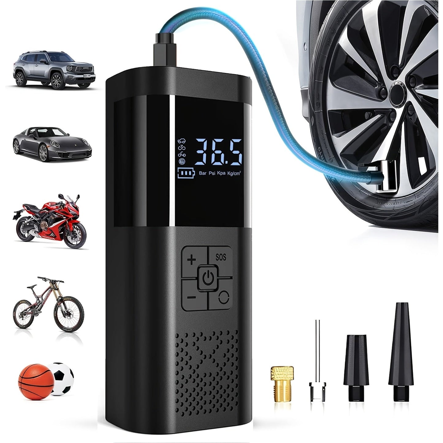Draagbare Luchtcompressor 150 PSI met LCD-scherm en LED-licht voor Auto en Fiets - Velinix