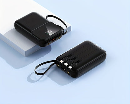 Draagbare Powerbank 10000mAh Snelladen met LED-display en Kabels