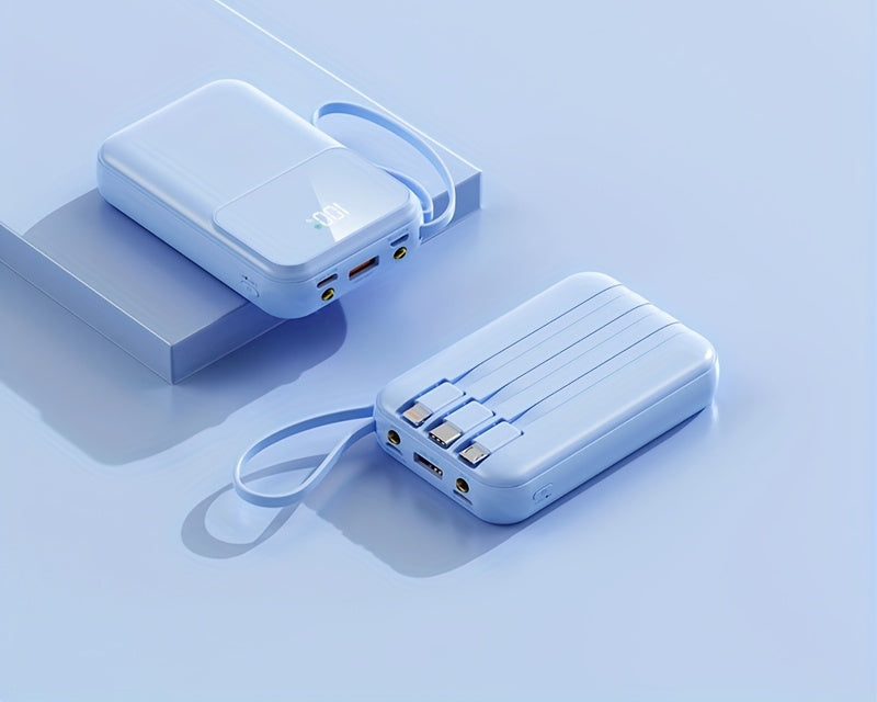 Draagbare Powerbank 10000mAh Snelladen met LED-display en Kabels