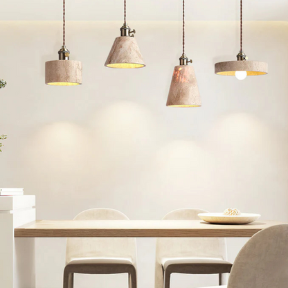Gele Travertijn Hanglamp met Gouden Details