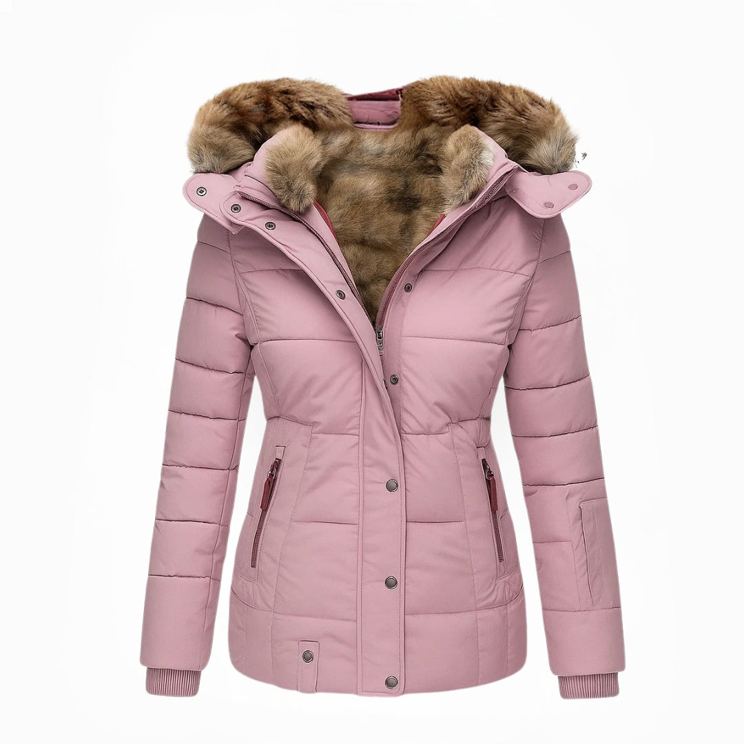 Dames Winterjas Warm Bontvoering Getailleerd Met Capuchon
