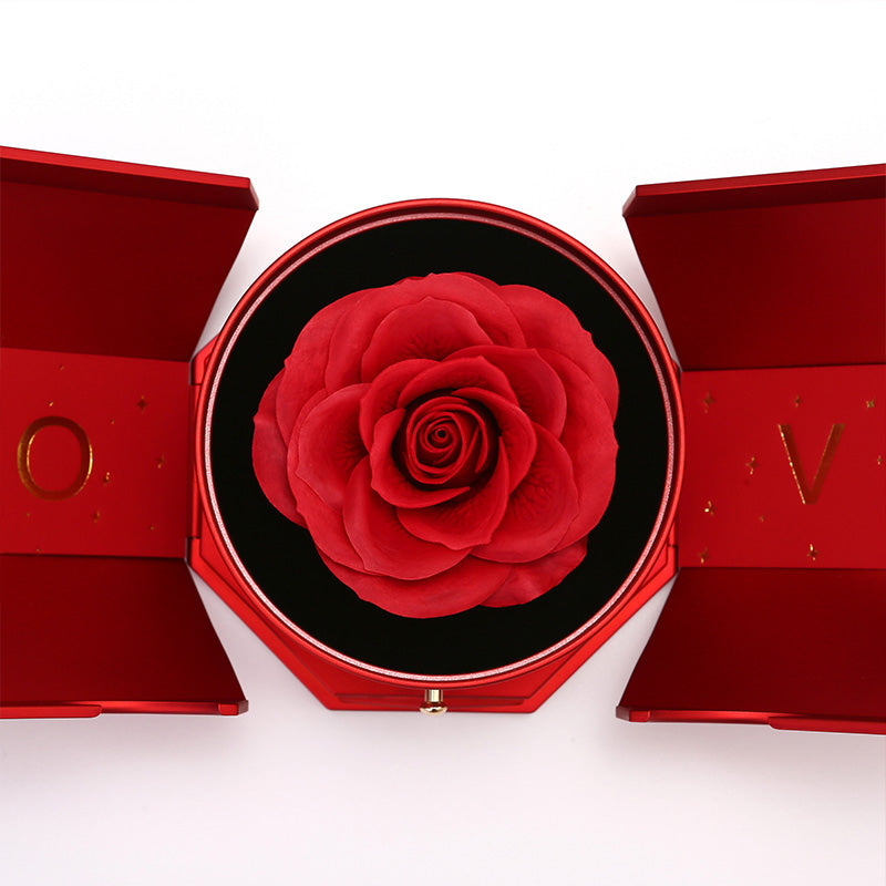Rozenbox met 14k Witgoud Hartketting en Liefdesbrief