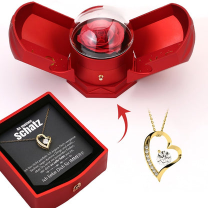 Rozenbox met 14k Witgoud Hartketting en Liefdesbrief