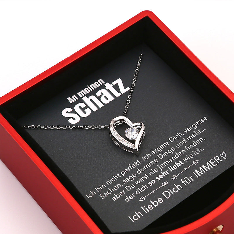 Rozenbox met 14k Witgoud Hartketting en Liefdesbrief