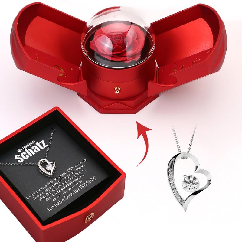 Rozenbox met 14k Witgoud Hartketting en Liefdesbrief - Velinix