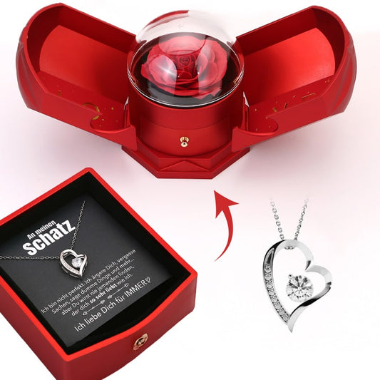 Rozenbox met 14k Witgoud Hartketting en Liefdesbrief - Velinix