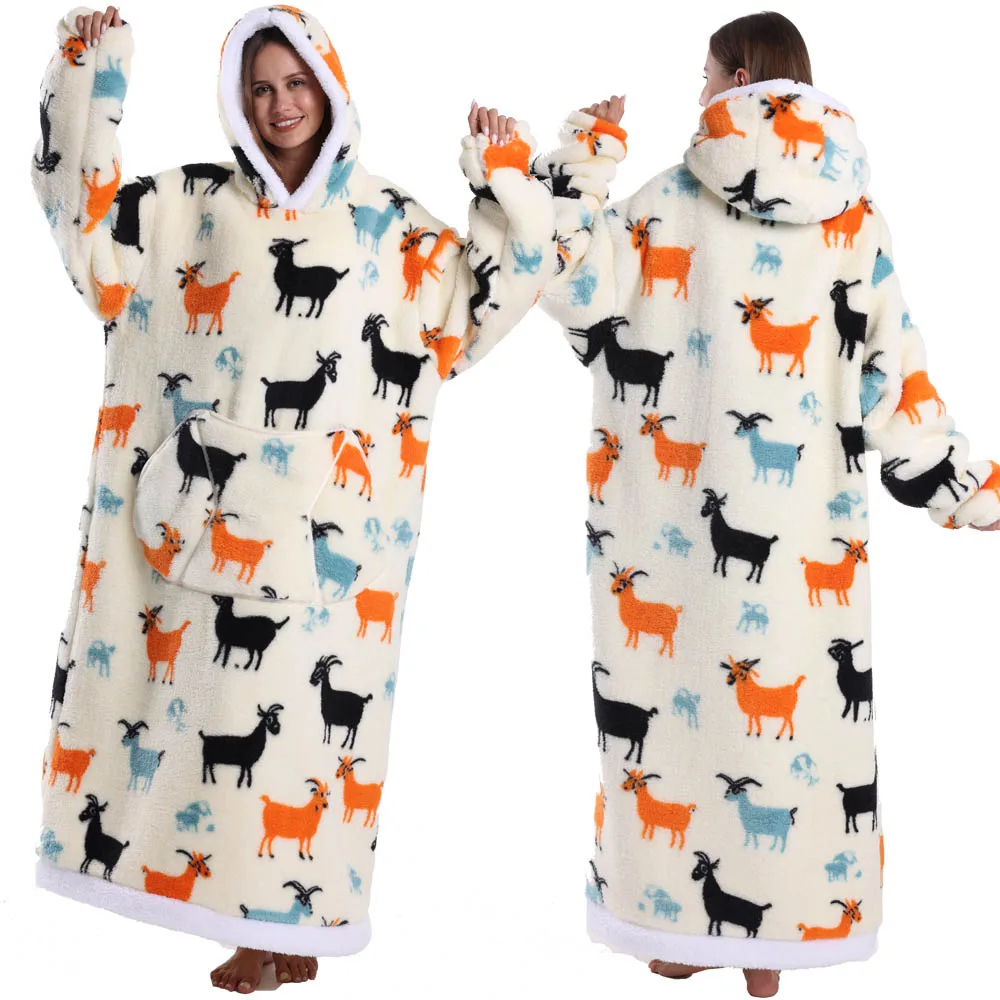 Oversized Flanel Deken Hoodie Warm en Zachte Draagdeken