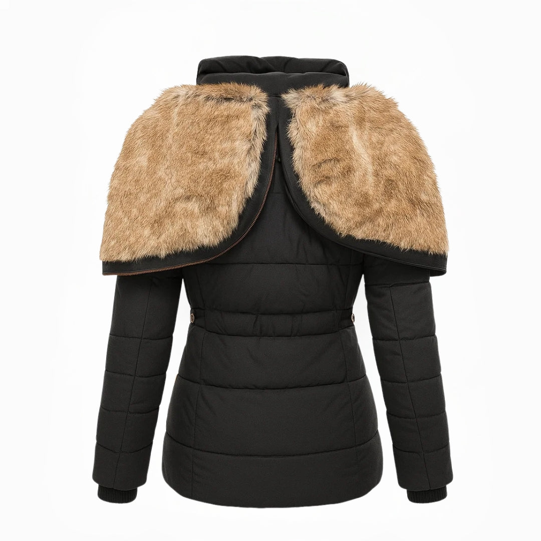 Dames Winterjas Warm Bontvoering Getailleerd Met Capuchon