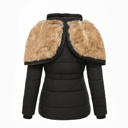 Dames Winterjas Warm Bontvoering Getailleerd Met Capuchon