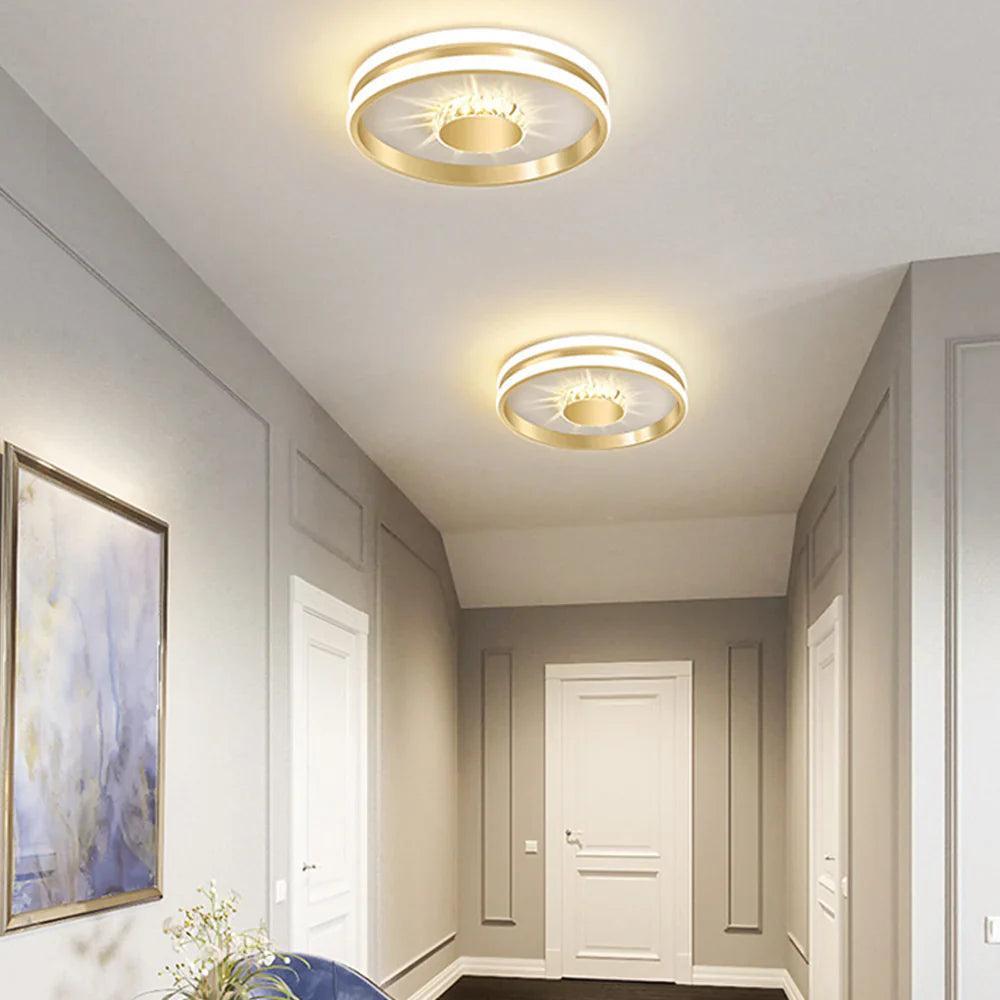 LED Plafondlamp Goud Kleur met Kristallen voor Slaapkamer en Hal