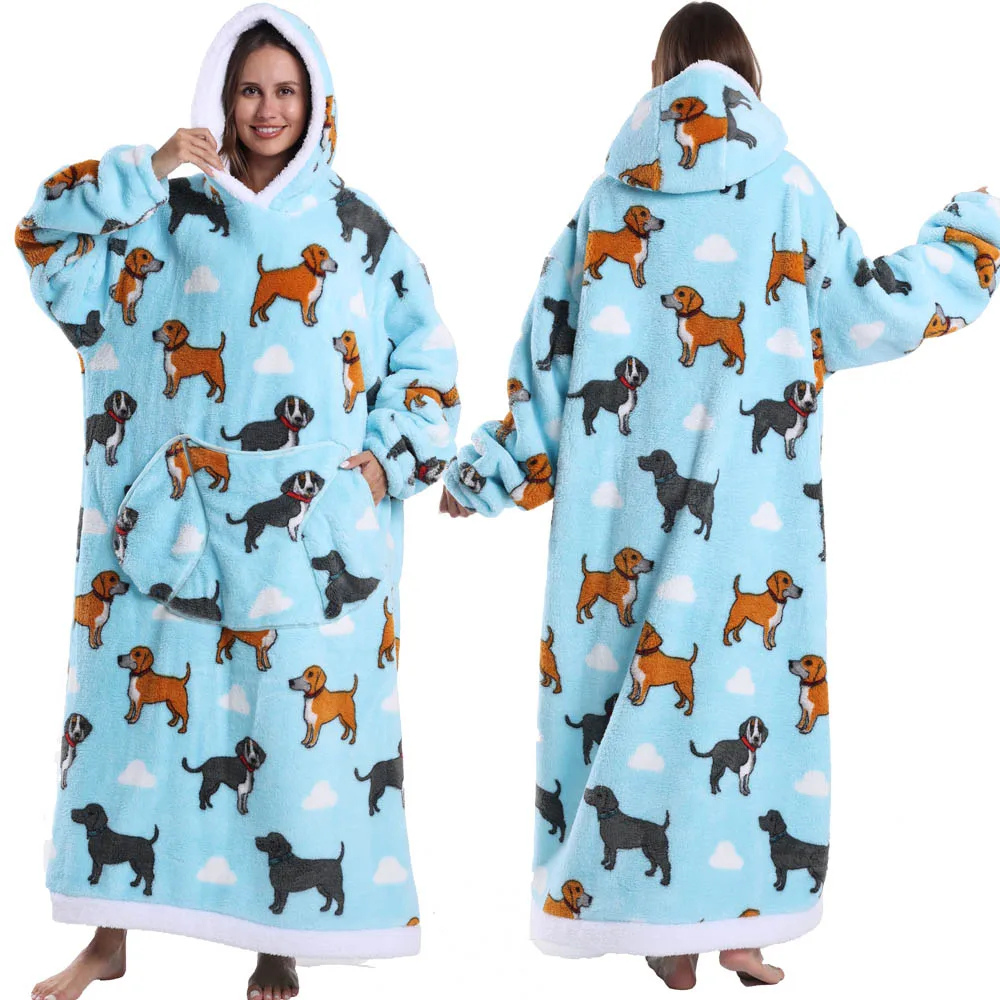Oversized Flanel Deken Hoodie Warm en Zachte Draagdeken