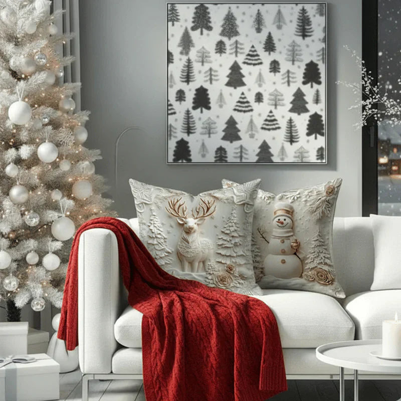Kerst Decoratieve Hoezen Set van 4 Stuks 3D Design
