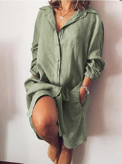 Linnen Zomerjurk Oversized met Knoopsluiting Vrouw - Velinix