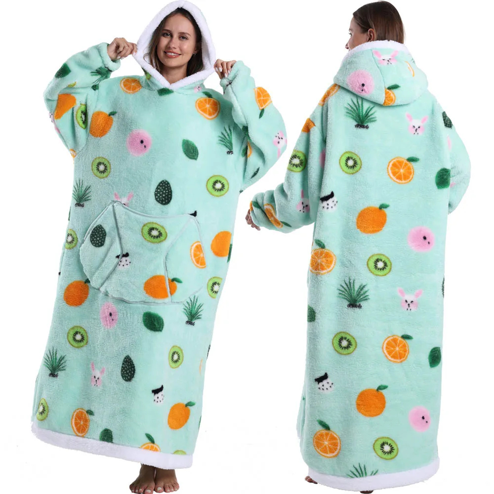 Oversized Flanel Deken Hoodie Warm en Zachte Draagdeken