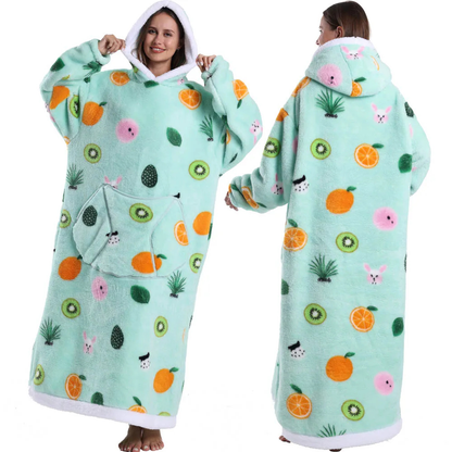 Oversized Flanel Deken Hoodie Warm en Zachte Draagdeken