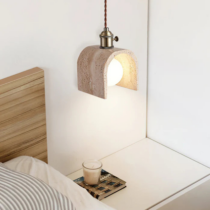 Gele Travertijn Hanglamp met Gouden Details