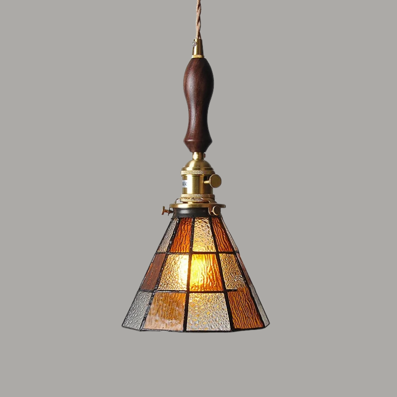 Elegante Hanglamp van Walnoothout en Glas