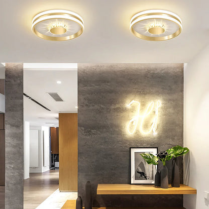 LED Plafondlamp Goud Kleur met Kristallen voor Slaapkamer en Hal