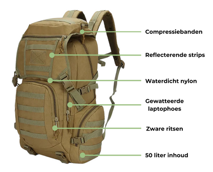 Tactische Rugzak 50L Waterdicht en Duurzaam voor Hiking en Outdoor