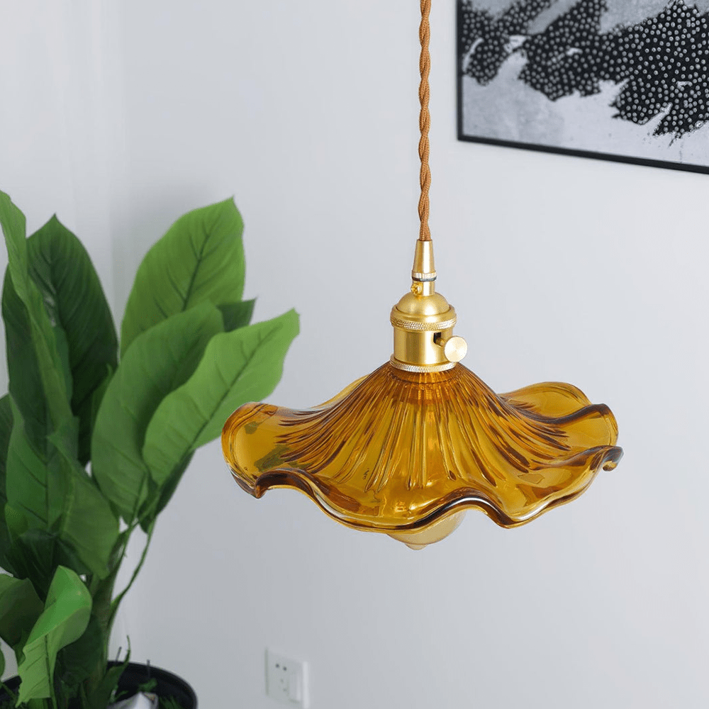 Hibiscus Hanglamp Glas en Messing Verstelbaar E27