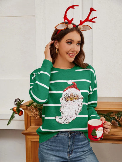Kersttrui met Pailletten en Santa Print Groen Rood Zwart