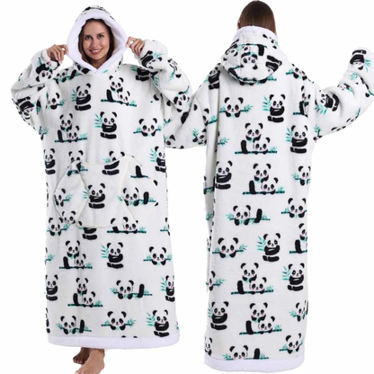 Oversized Flanel Deken Hoodie Warm en Zachte Draagdeken