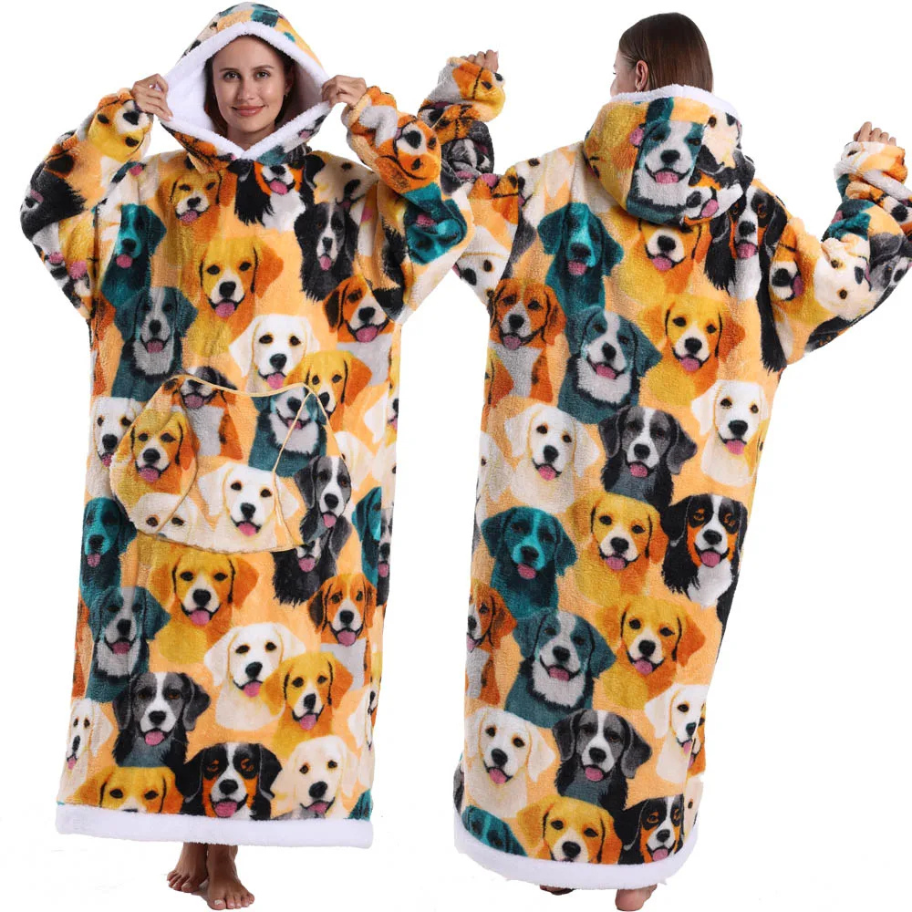 Oversized Flanel Deken Hoodie Warm en Zachte Draagdeken