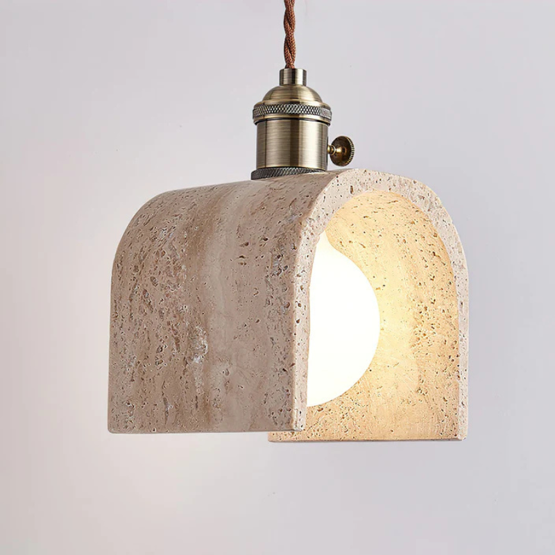 Gele Travertijn Hanglamp met Gouden Details