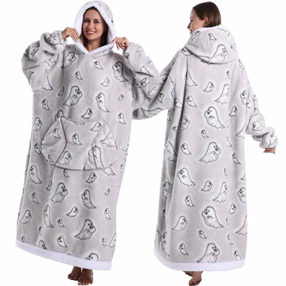 Oversized Flanel Deken Hoodie Warm en Zachte Draagdeken