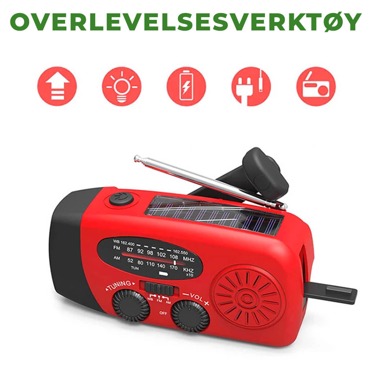 Noodradio met Handcrank en Zonnepanelen Powerbank