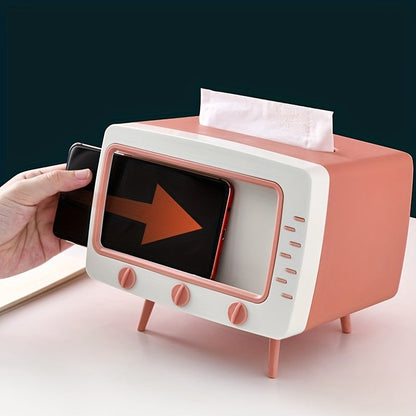 Retro Tissue Doos met Telefoonhouder - Multifunctioneel voor Thuis en Kantoor