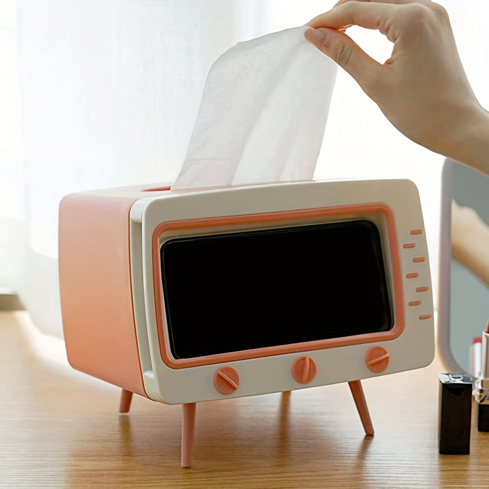 Retro Tissue Doos met Telefoonhouder - Multifunctioneel voor Thuis en Kantoor