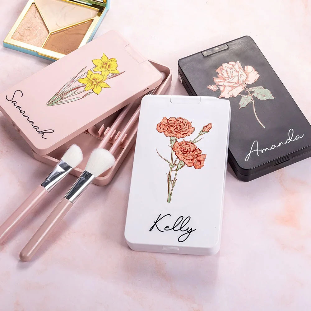 Make-up Set met LED Spiegel en Geboortebloem Kwasten