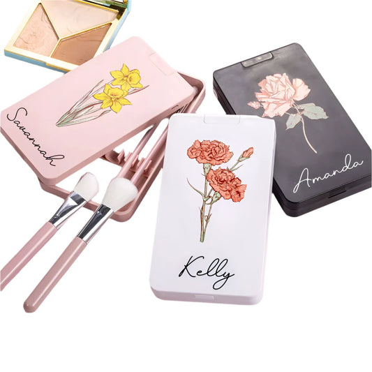 Make-up Set met LED Spiegel en Geboortebloem Kwasten - Velinix