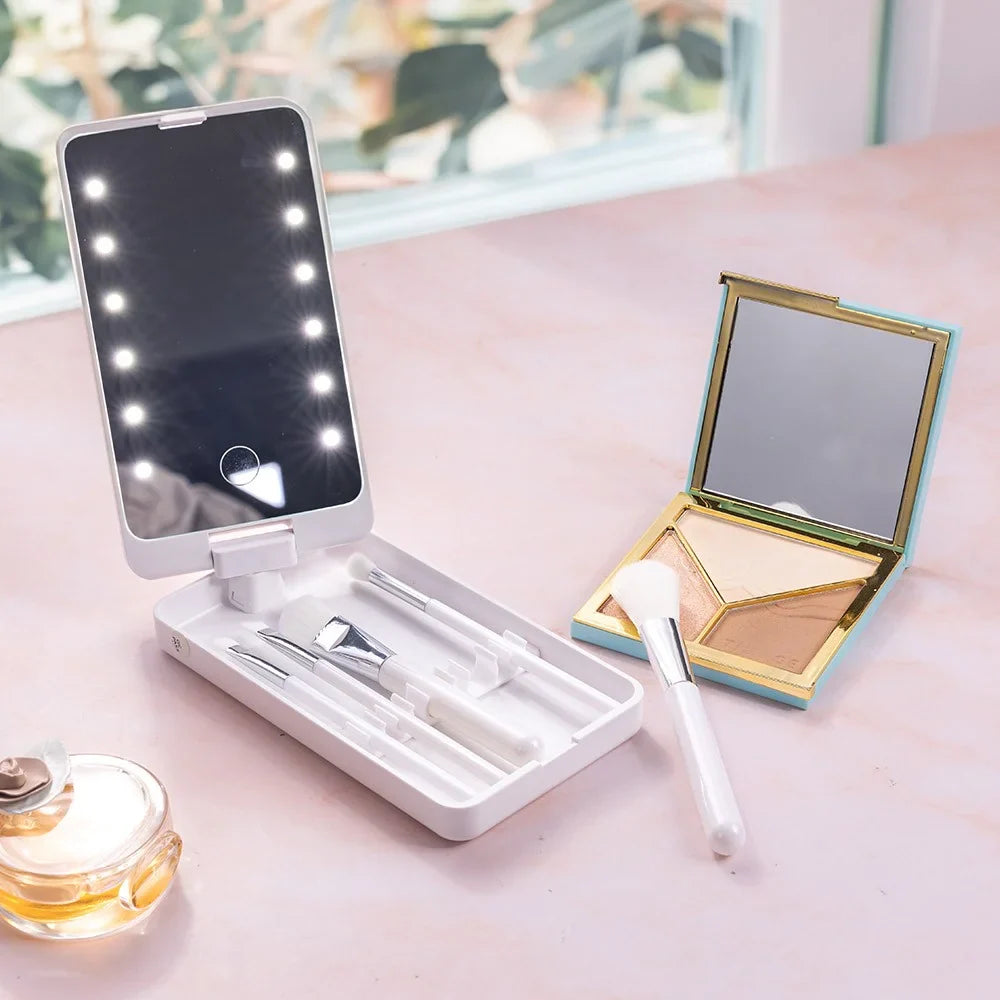 Make-up Set met LED Spiegel en Geboortebloem Kwasten