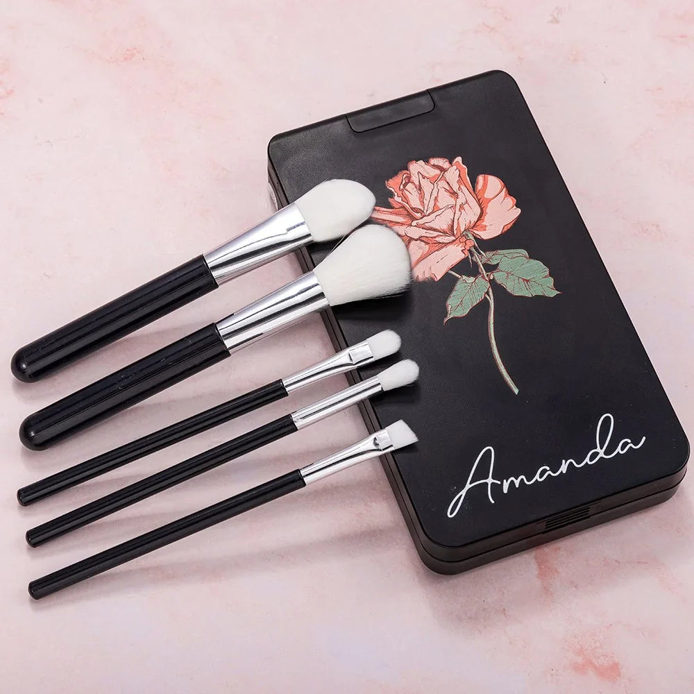 Make-up Set met LED Spiegel en Geboortebloem Kwasten