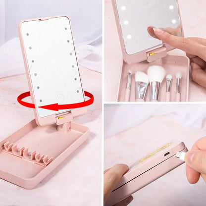 Make-up Set met LED Spiegel en Geboortebloem Kwasten