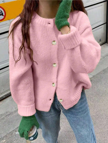 Oversized Pullover Ronde Hals Knopen Zacht en Comfortabel
