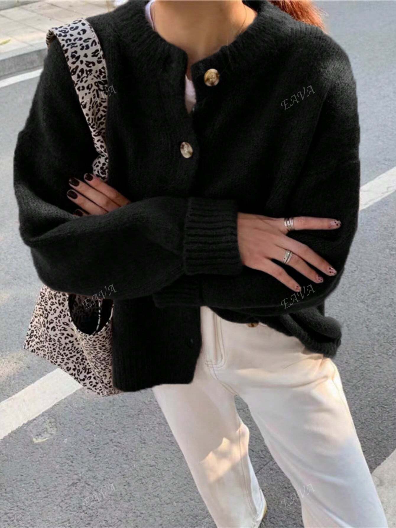 Oversized Pullover Ronde Hals Knopen Zacht en Comfortabel