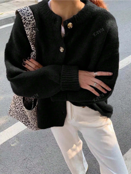 Oversized Pullover Ronde Hals Knopen Zacht en Comfortabel