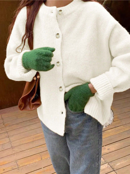 Oversized Pullover Ronde Hals Knopen Zacht en Comfortabel