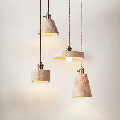 Gele Travertijn Hanglamp met Gouden Details