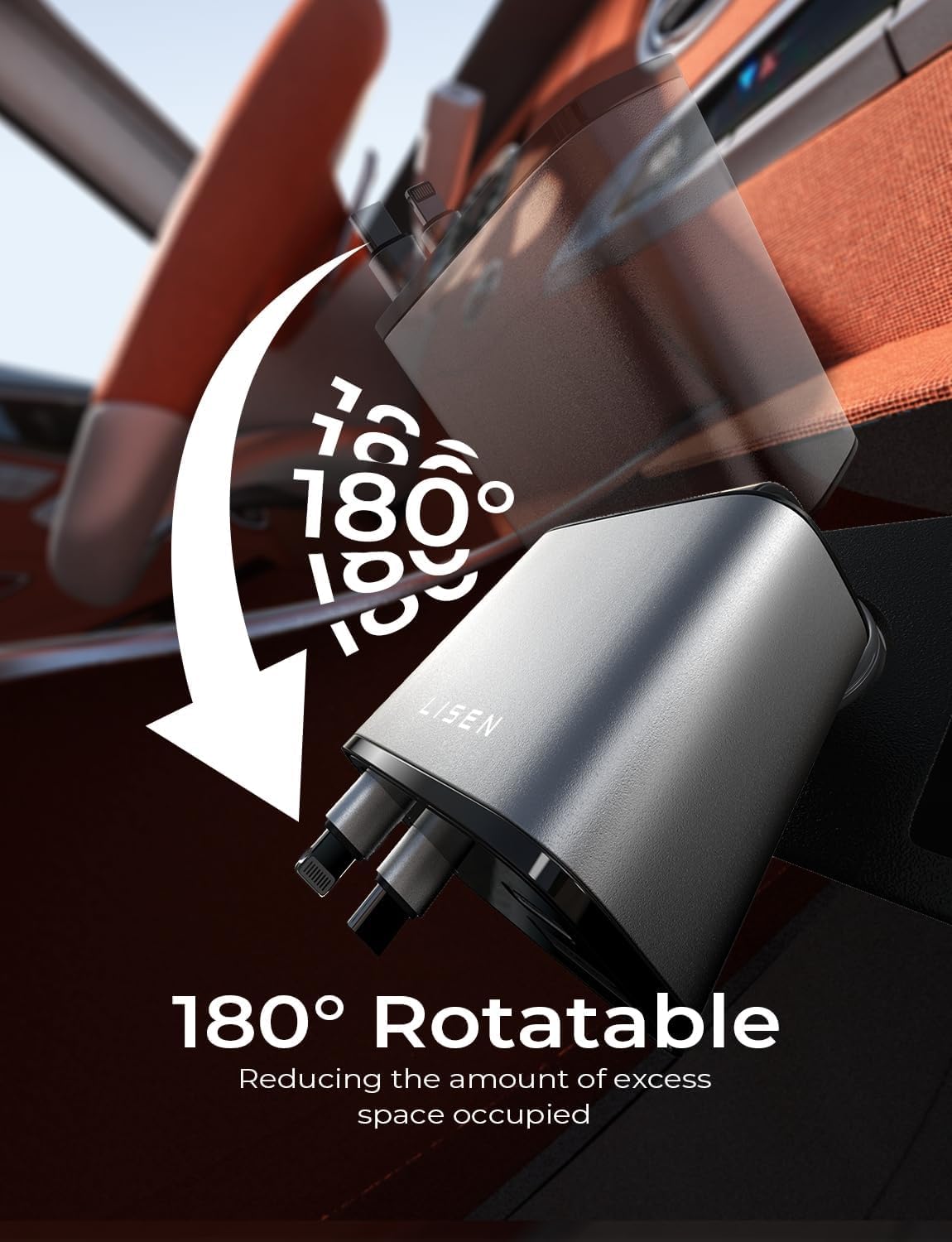 Uittrekbare Auto Lader 69W USB-C Snel Opladen